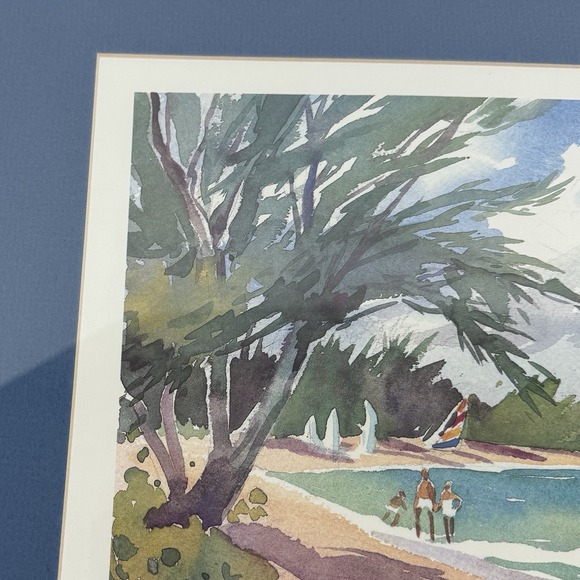 JOANNE SIBLEY Seven Mile Beach Grand Cayman Signed Artwork Wood Frame Matted - Picture 4 of 11